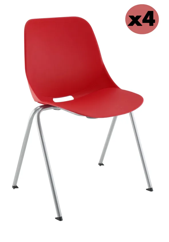 Chaise 4 pieds Bakea - polypropylène - piétement époxy - empilable - rouge - lot de 4