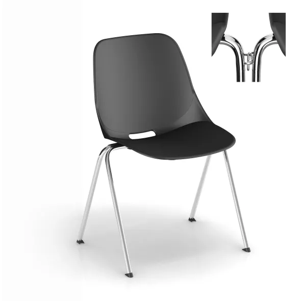 Chaise 4 pieds Bakea - polypropylène - piétement chrome - empilable - lot de 4