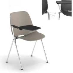 Chaise 4 pieds Bakea - polypropylène - tablette écritoire intégrée - piét. chrome - empilable accrochable - lot de 3
