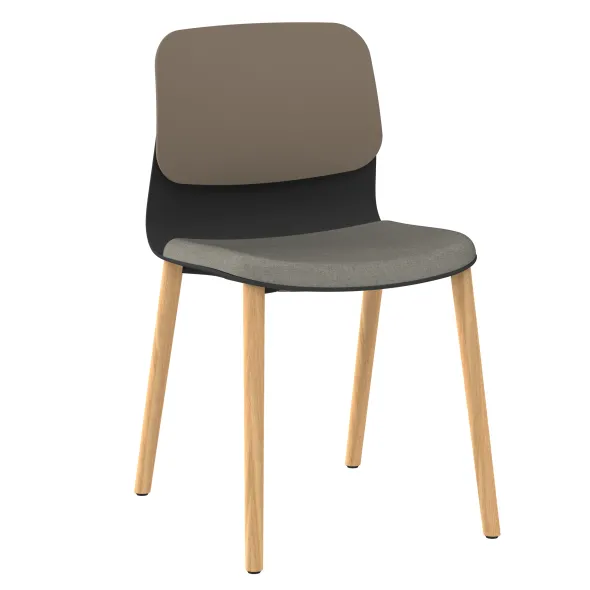 Chaise 4 pieds bois Klik - assise tissu - dossier polypropylène