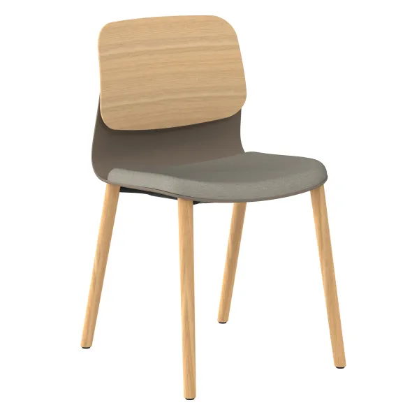 Chaise 4 pieds bois Klik - assise tissu - dossier chêne