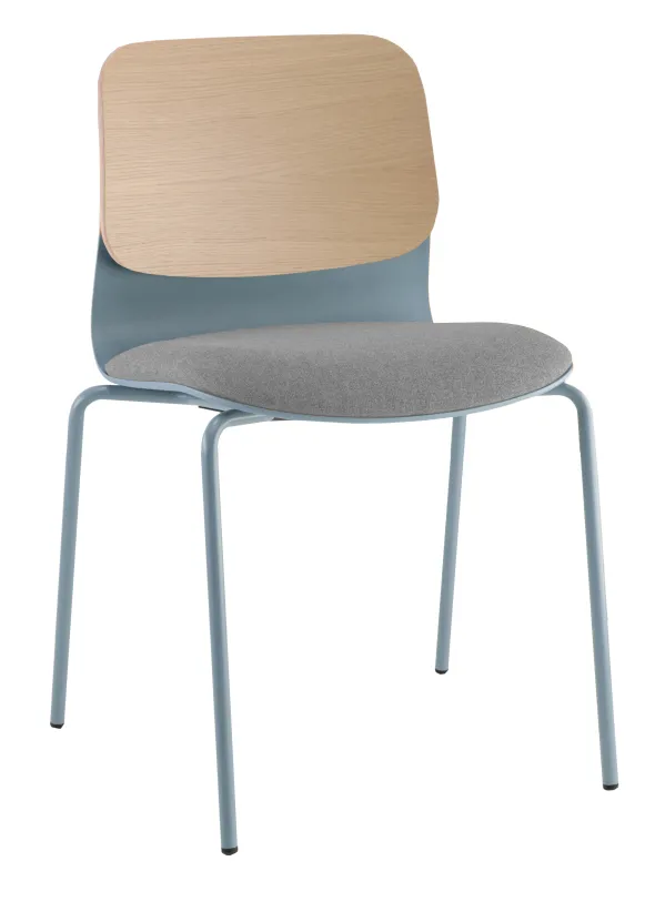 Chaise 4 pieds bois Klik - assise textile enduit - dossier chêne