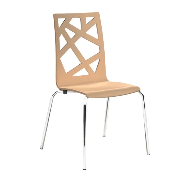Chaise 4 pieds Cocoon avec motifs design - hêtre verni naturel - piétement chrome - lot de 4