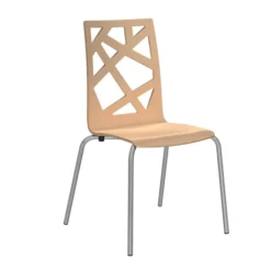 Chaise 4 pieds Cocoon avec motifs design - hêtre verni naturel - piétement époxy gris alu - lot de 4