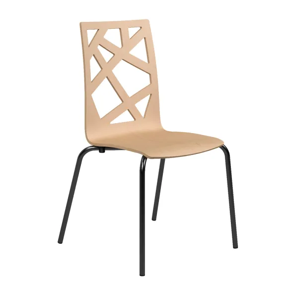 Chaise 4 pieds Cocoon avec motifs design - hêtre verni naturel - piétement époxy noir - lot de 4