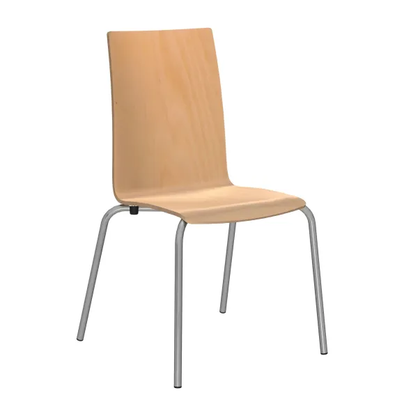 Chaise 4 pieds Cocoon - coque rectiligne hêtre verni naturel - piétement époxy gris alu - lot de 4
