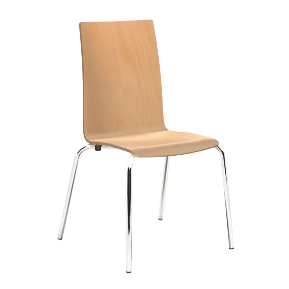 Chaise 4 pieds Cocoon - coque rectiligne hêtre verni naturel - piétement chrome - lot de 4