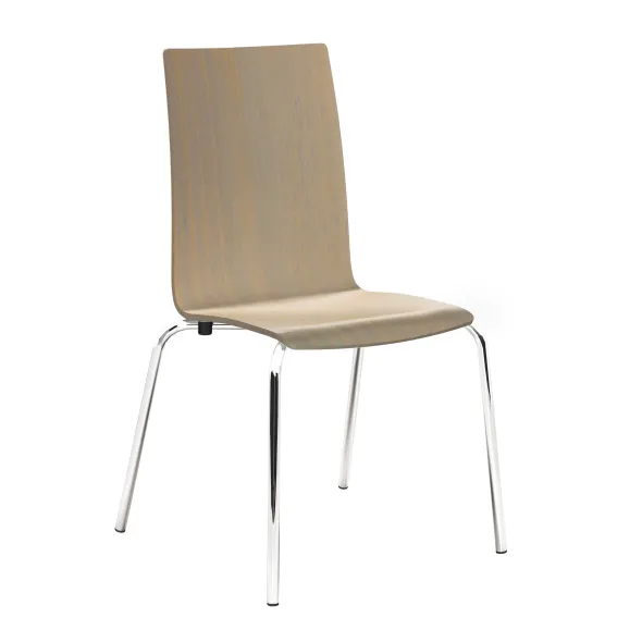 Chaise 4 pieds Cocoon - coque rectiligne hêtre teinté - piétement chrome - lot de 4