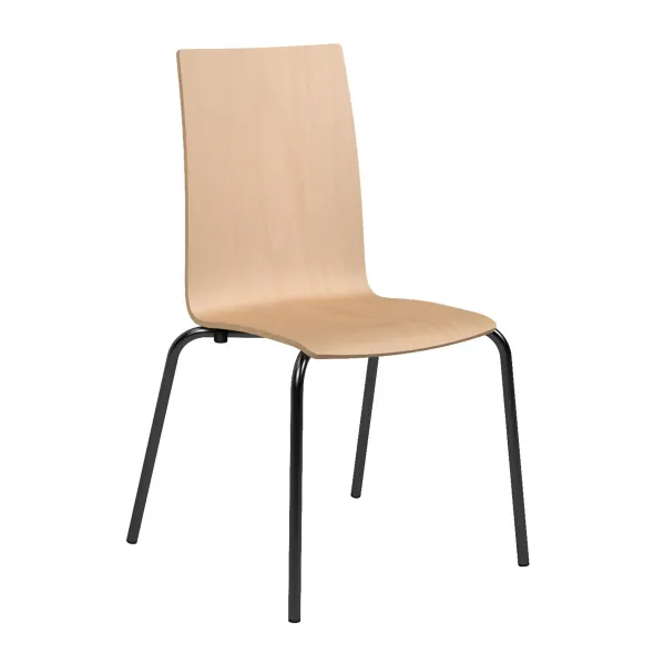 Chaise 4 pieds Cocoon - coque rectiligne hêtre verni naturel - piétement époxy noir - lot de 4