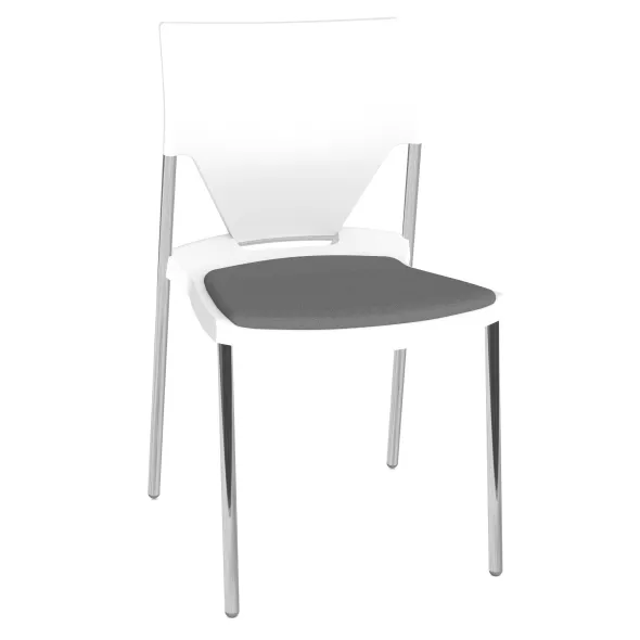 Chaise 4 pieds Ioko - polypropylène - placet d'assise tissu - piétement chrome - empilable - lot de 4