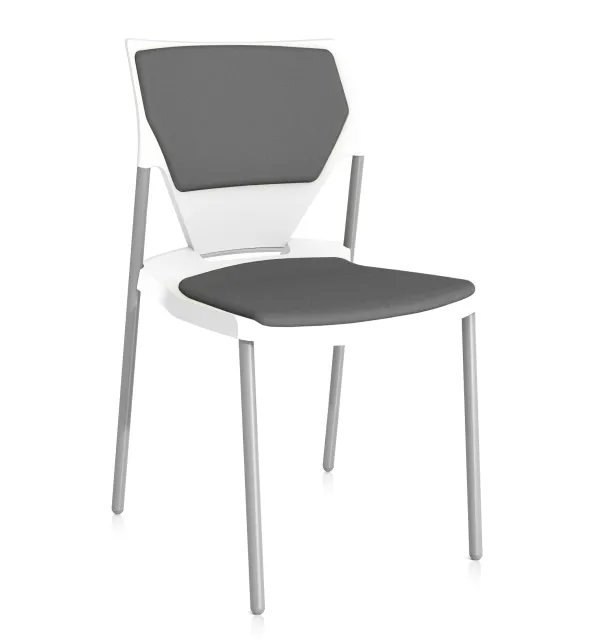 Chaise 4 pieds Ioko - polypropylène - placet d'assise et de dossier tissu - piétement époxy - empilable - lot de 4