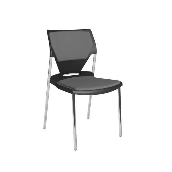 Chaise 4 pieds Ioko - polypropylène - placet d'assise et de dossier tissu - piétement chrome - empilable - lot de 4