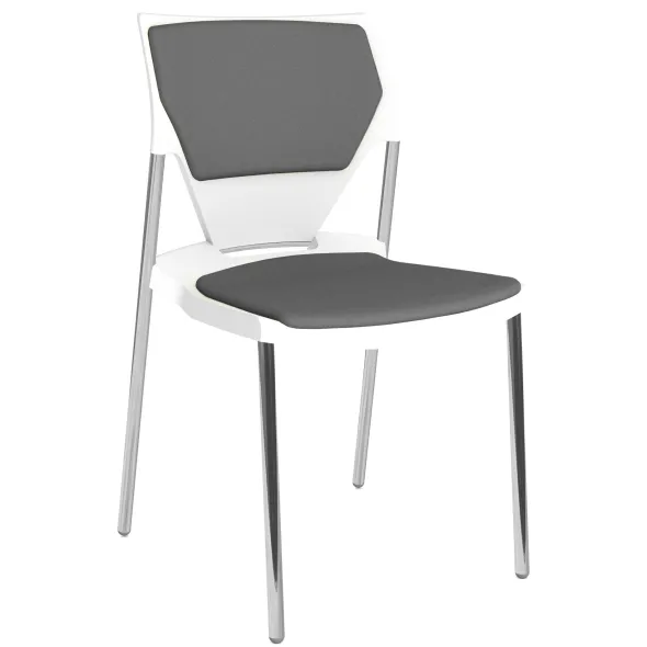 Chaise 4 pieds Ioko - polypropylène - placet d'assise et de dossier tissu - piétement chrome - empilable - lot de 4