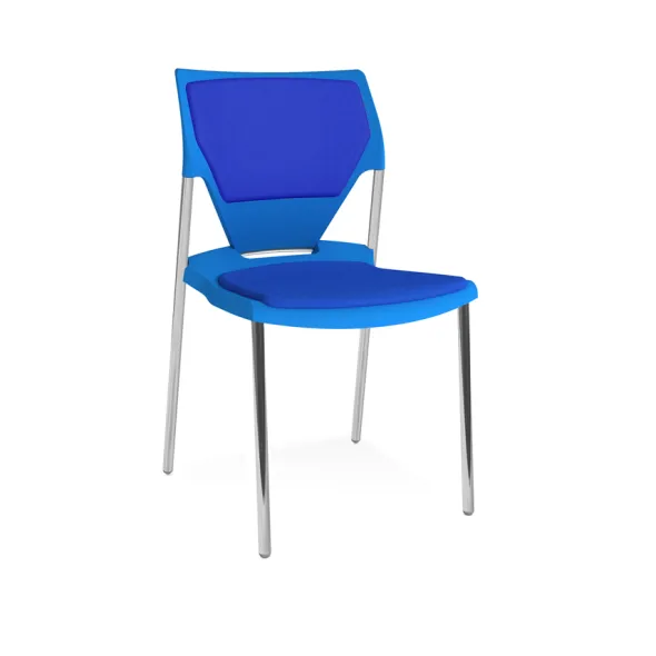 Chaise 4 pieds Ioko - polypropylène - placet d'assise et de dossier tissu - piétement chrome - empilable - lot de 4