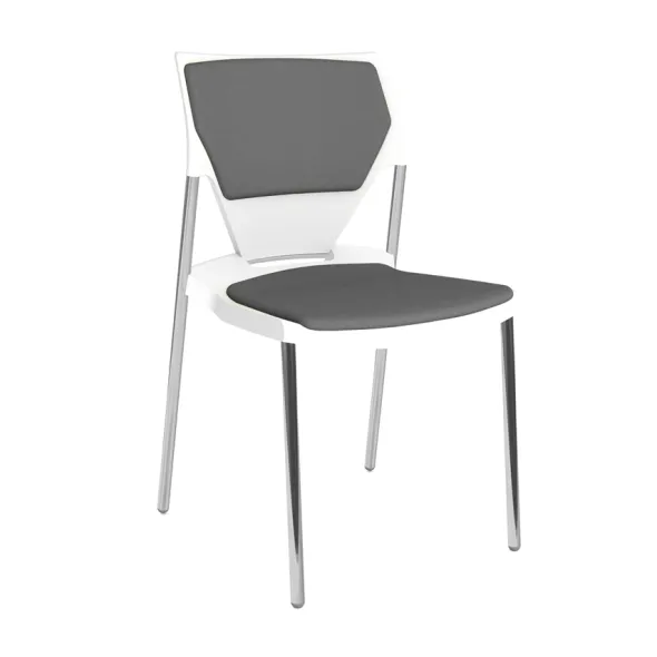 Chaise 4 pieds Ioko - polypropylène - placet d'assise et de dossier tissu - piétement chrome - empilable - lot de 4