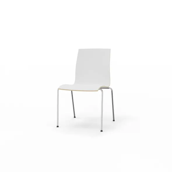 Chaise 4 pieds Trio Evolution - coque stratifié blanc - piétement chrome - empilable