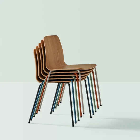 Chaise 4 pieds Varya - coque bois - piétement métallique - empilable
