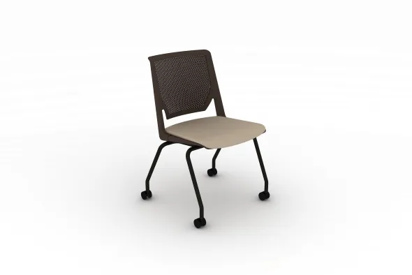 Chaise 4 pieds Véry - assise tissu - dossier polypropylène - piétement époxy sur roulettes