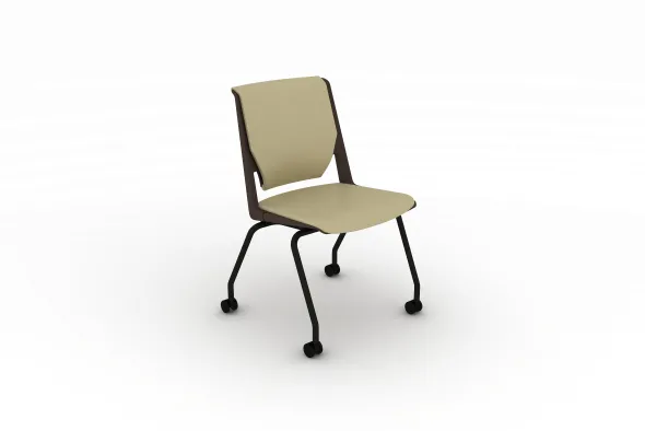 Chaise 4 pieds Véry - cuir - piétement époxy sur roulettes