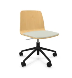 Chaise piétement sur roulettes Varya - coque bois avec placet d'assise tissu - piétement métallique
