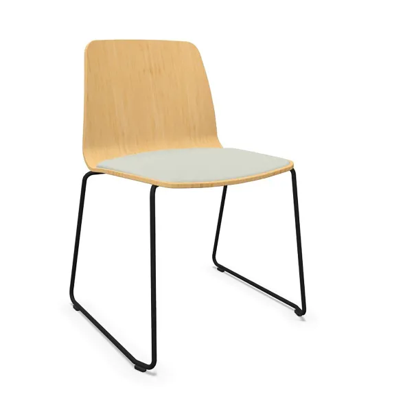 Chaise piétement traineau Varya - coque bois avec placet d'assise textile enduit - piétement métallique - empilable