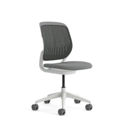 Chaise pivotante Cobi - structure et piétement blanc - tissu et résille - piétement sur roulettes