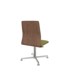 Chaise pivotante retour point fixe Directa - tissu - dossier bois - piétement aluminium poli sur patins