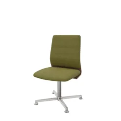 Chaise pivotante retour point fixe Directa - tissu - dossier bois - piétement aluminium poli sur patins