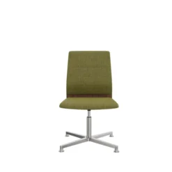 Chaise pivotante retour point fixe Directa - tissu - dossier bois - piétement aluminium poli sur patins