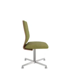 Chaise pivotante retour point fixe Directa - tissu - dossier bois - piétement aluminium poli sur patins