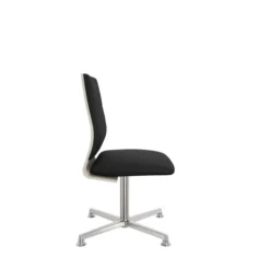 Chaise pivotante retour point fixe Directa - cuir - dossier bois - piétement aluminium poli sur patins