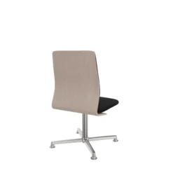 Chaise pivotante retour point fixe Directa - cuir - dossier bois - piétement aluminium poli sur patins