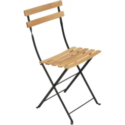 Chaise pliante - acier - lattes finition bois - lot de 2