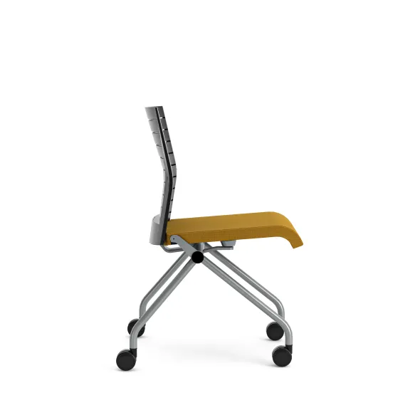 Chaise pliante Please - assise tissu - dossier polypropylène - piétement sur roulettes