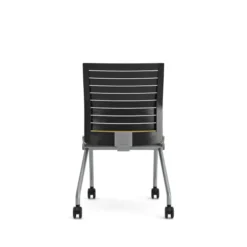 Chaise pliante Please - assise tissu - dossier polypropylène - piétement sur roulettes