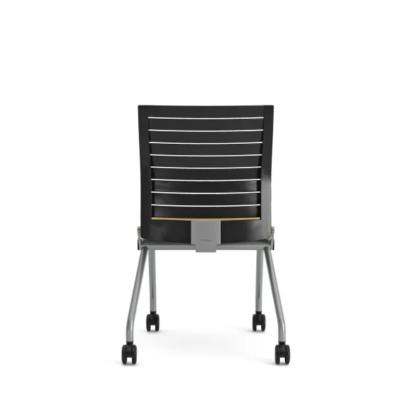 Chaise pliante Please - assise tissu - dossier polypropylène - piétement sur roulettes