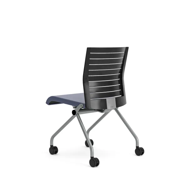 Chaise pliante Please - assise textile enduit - dossier polypropylène - piétement sur roulettes