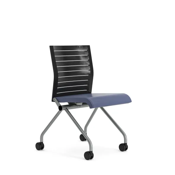 Chaise pliante Please - assise textile enduit - dossier polypropylène - piétement sur roulettes