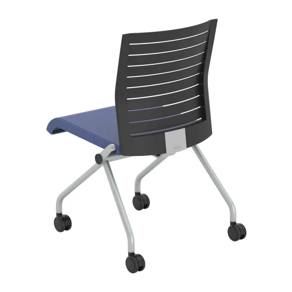 Chaise pliante Please - assise textile enduit - dossier polypropylène - piétement sur roulettes