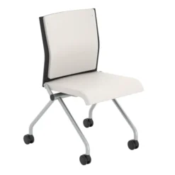 Chaise pliante Please - assise et dossier textile enduit - piétement sur roulettes