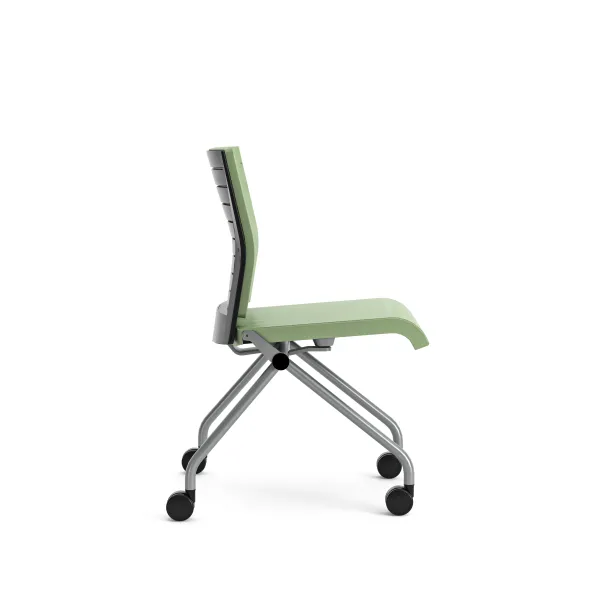 Chaise pliante Please - assise et dossier textile enduit - piétement sur roulettes
