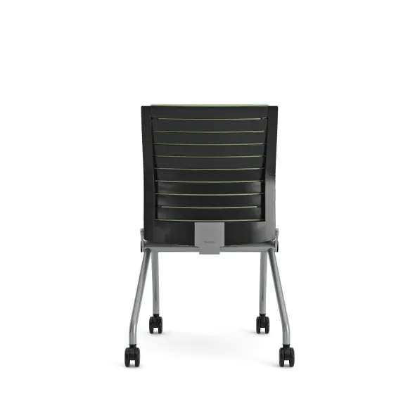 Chaise pliante Please - assise et dossier textile enduit - piétement sur roulettes