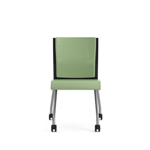 Chaise pliante Please - assise et dossier textile enduit - piétement sur roulettes