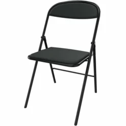 Chaise pliante Pleg - textile enduit réglisse - piétement noir - lot de 4