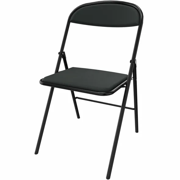 Chaise pliante Pleg - textile enduit réglisse - piétement noir - lot de 4