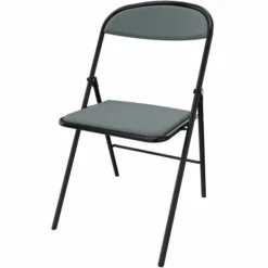 Chaise pliante Pleg - textile enduit cendre - piétement noir - lot de 4