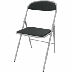 Chaise pliante Pleg - textile enduit réglisse - piétement gris alu - lot de 4