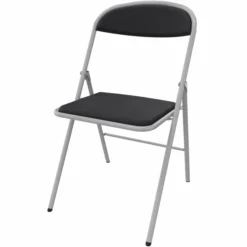 Chaise pliante Pleg - tissu noir havana - piétement gris alu - lot de 4