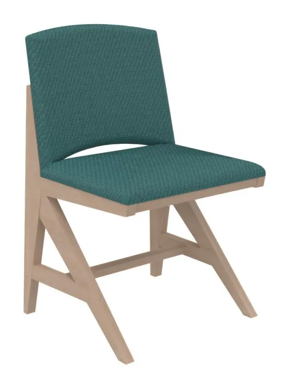 Chaise rembourrée appui sur table Soline - piétement hêtre verni naturel - assise et dossier textile enduit