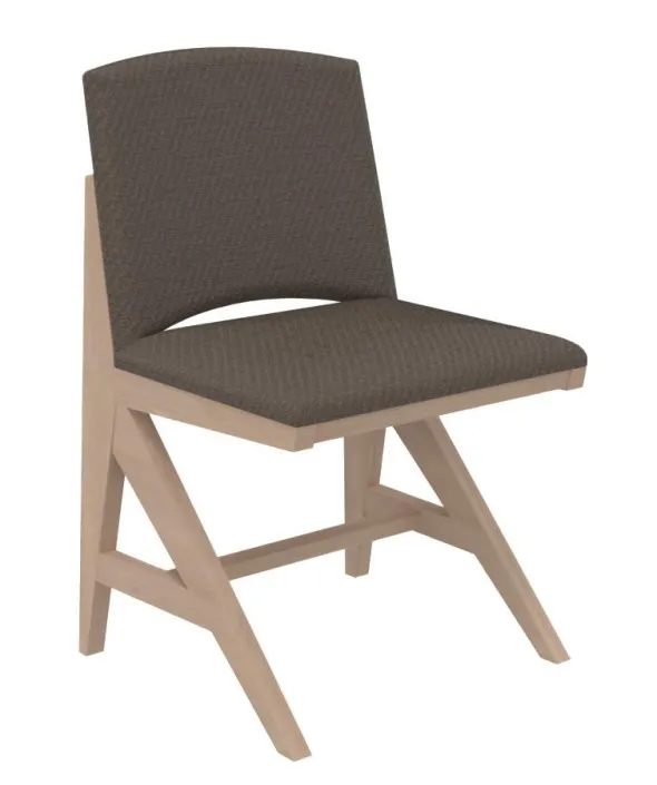 Chaise rembourrée appui sur table Soline - piétement hêtre verni naturel - assise et dossier textile enduit